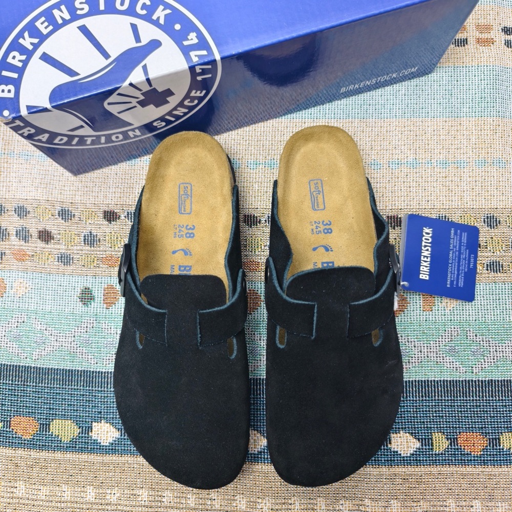 Birkenstock Black Boston Suede Shoes | Women's Narrow Fit